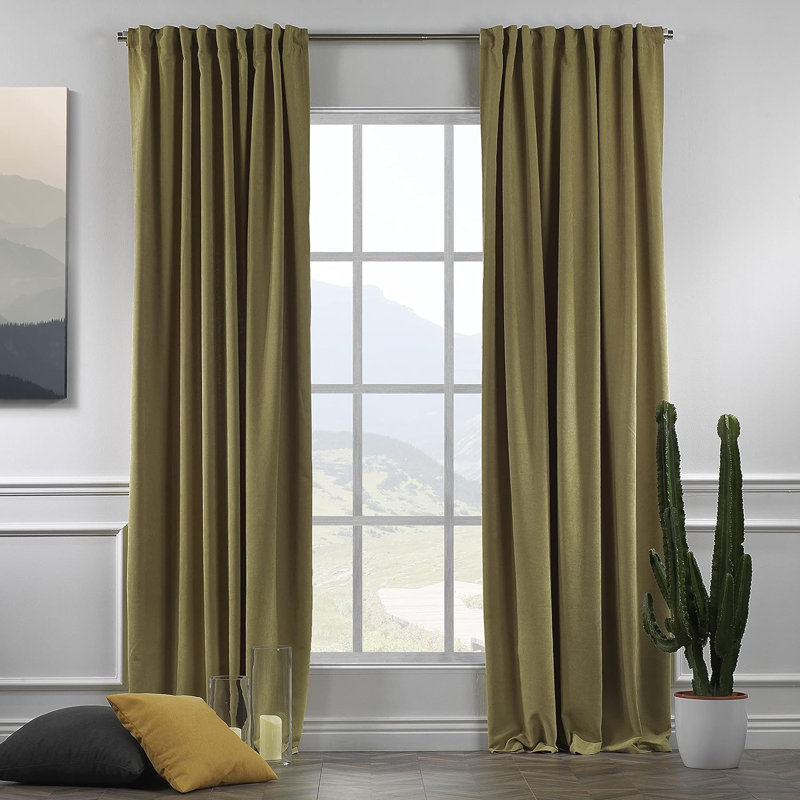 Amoya Velvet Room Darkening Curtain Pair, Navy Blue, 52" W x 276" L