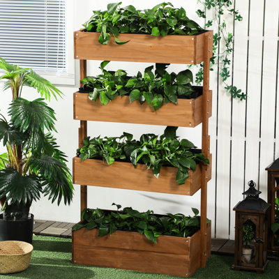 Jardinière verticale - Boîte en bois orange à 4 niveaux pour plantes d'extérieur respirantes, herbes de lit stables, respirantes
