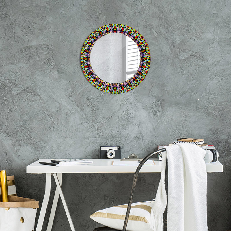 Huldar Glass Flat Wall Mirror, 50cm H x 50cm W, Blue Holographic Texture