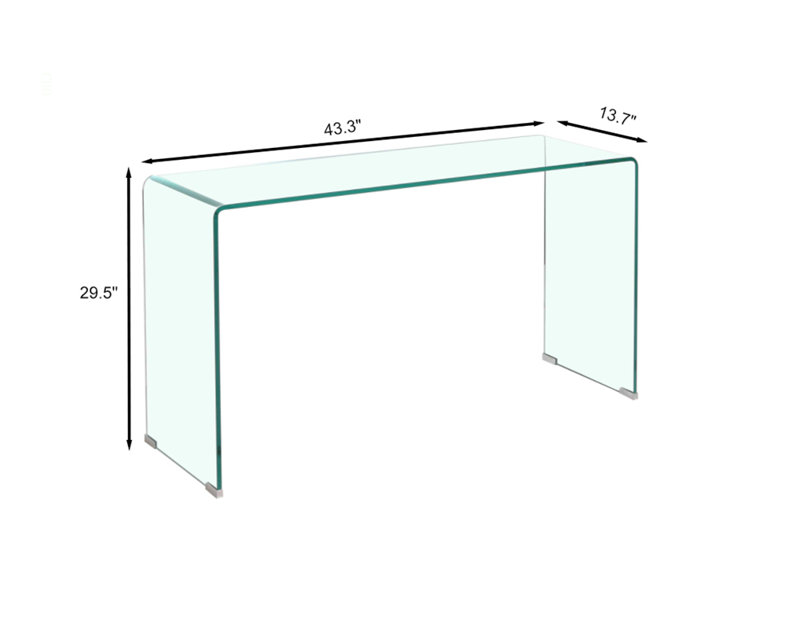 Glass Console Table, Transparent Tempered  Glass Console Table With Rounded Edges Desks, Sofa Table