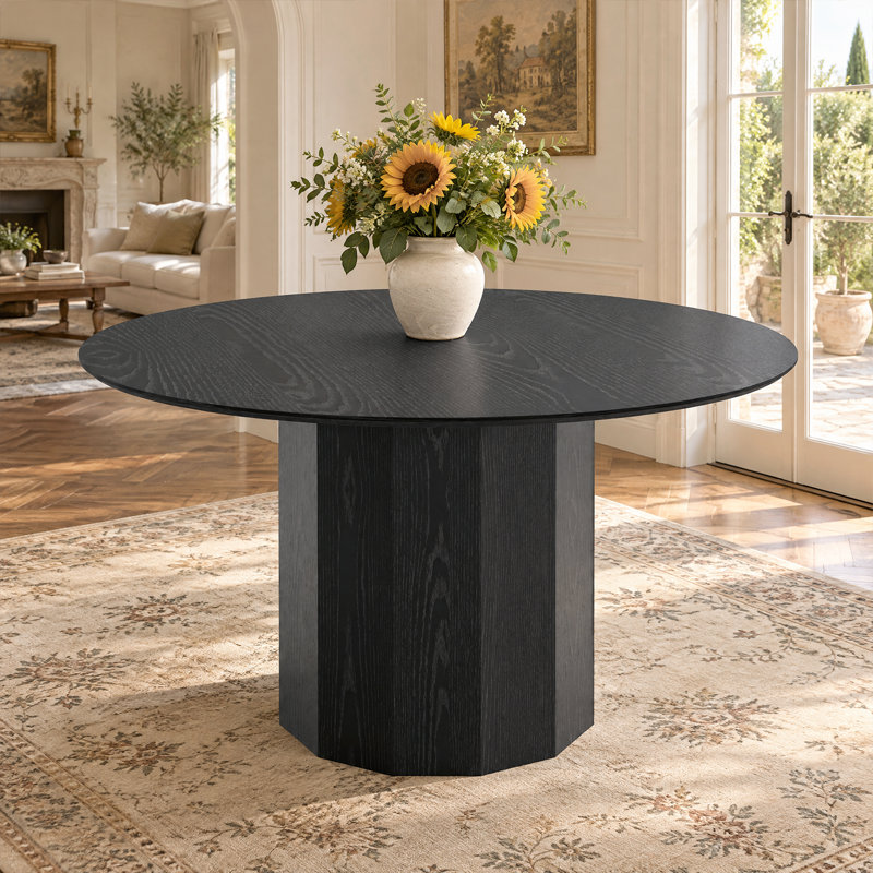 Table de salle à manger en bois massif, H 30 po x L 46 po x l 46 po, Noir, noir, noir, noir