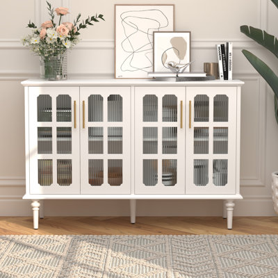 Gurbachan 47.6-inch Antique Sideboard with Adjustable Shelves and 4 Glass Doors