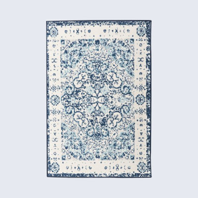 Tapis oriental bleu / blanc