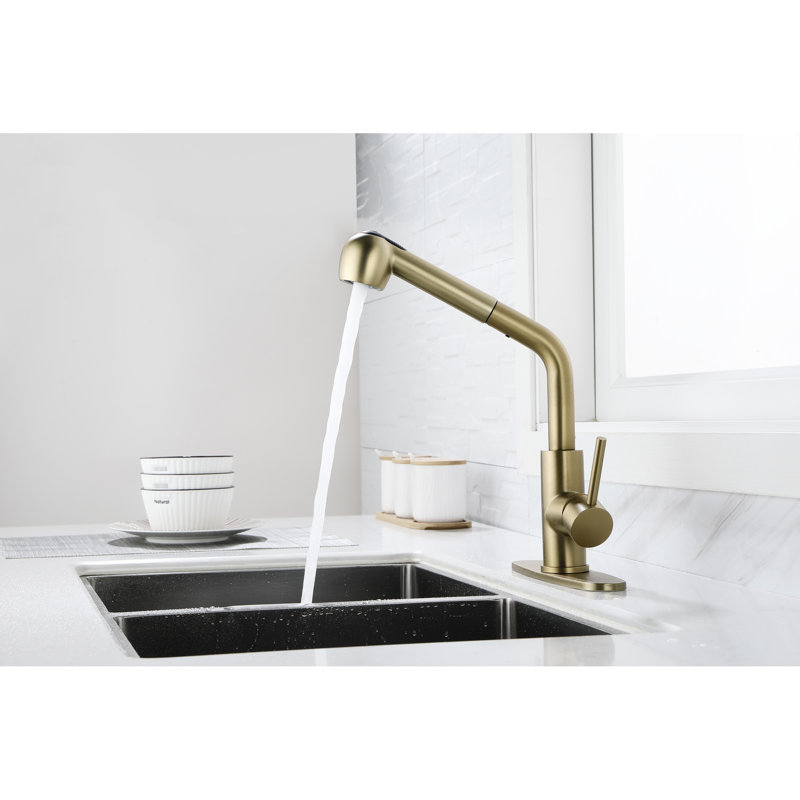 Robinet de lavabo extractible simple à fonction de jet double en acier inoxydable doré, buse haute rotative à 360 °, débit d'eau et température facile, conception rouille avec acier inoxydable pour la lessive, rotation de la buse,