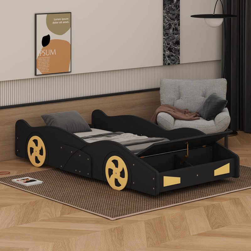Lit plateforme avec rangement et roues Race, Twin, Noir