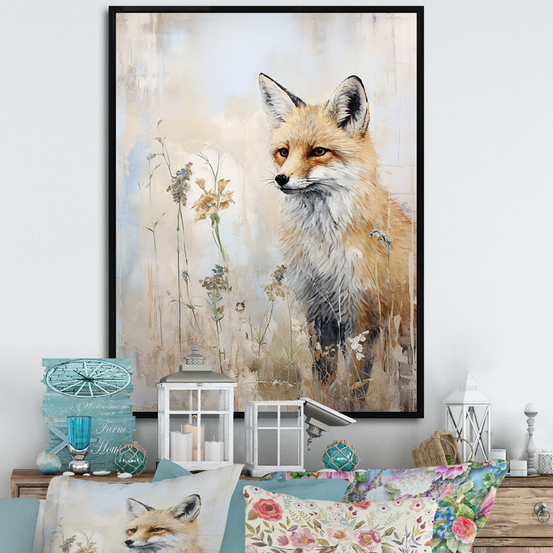 Portrait de renard minimalisme dans la forêt II sur toile, H 20 po x l 12 po x P 1 po, Cadre flottant noir