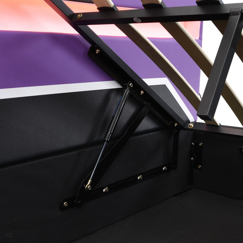 Grand lit de jeu avec tête de lit à DEL intégrée à 7 couleurs, lit plateforme de rangement hydraulique à levage latéral, style Cyberpunk
