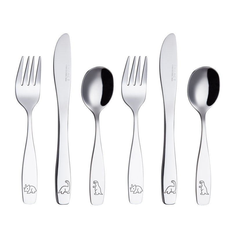 Children''s Cutlery Stainless Steel 6Pcs Set/Kids Cutlery/Toddler Utensils/Flatware - 2 X Forks, 2 X Safe Dinner Knives, 2 X Dinner Spoons - Engraved Dinosaurs