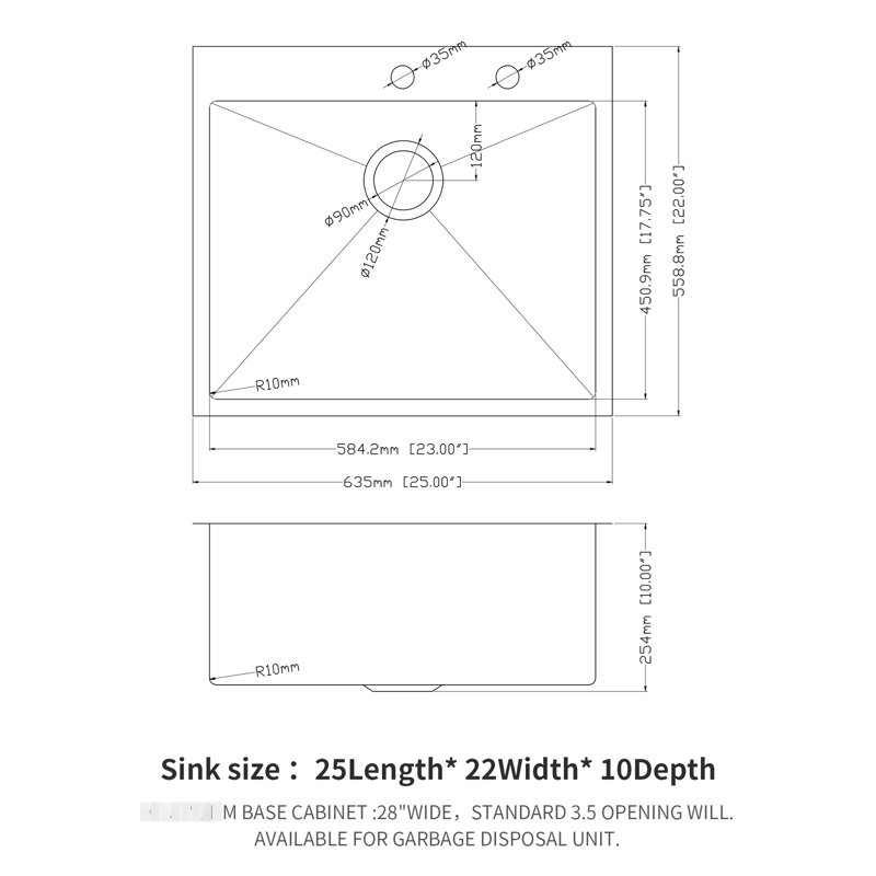 Stainless Steel Drop In Sink 25", 16 Gauge Build Quality, R10 Tight Radius Corners, Condensation Control, Include Dish Grid And Soundproof Drop-In Material, Radius, Deep Single Bowl Basin, Easy To