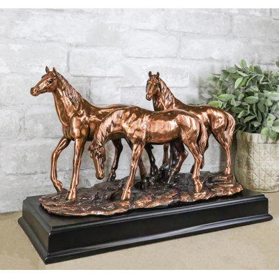 Grande figurine en résine électroplaquée bronze à trois chevaux de 15 po Western