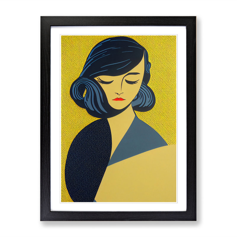 Jonesy Pop Woman in Gold - Wall Art, 46cm H x 34cm W x 2cm D, Walnut