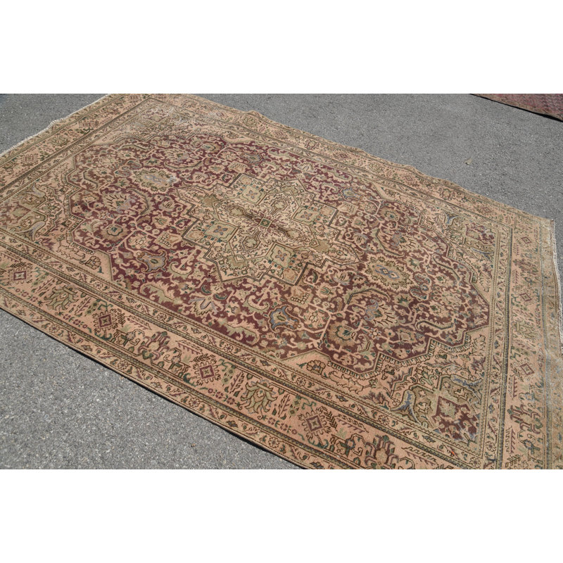 Tapis beige à tissage plat, tapis neutres, tapis turc, tapis antique, tapis rétro, grands tapis de 6,4 x 9,6 pi