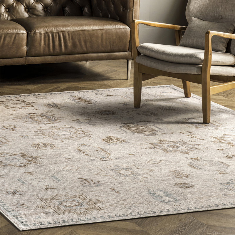 Tapis de couloir lavable à la machine Elverta Medallion, Carré 6 pi