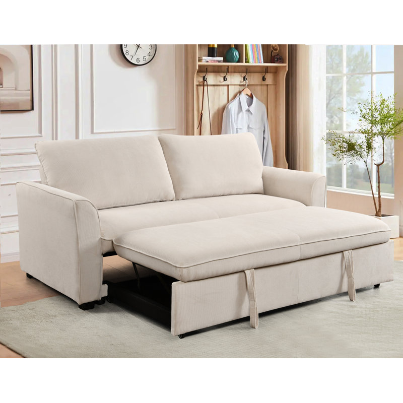 Canapé-lit convertible grand format à accoudoirs carrés de 78 po Tekeyla, Mélange de lin beige, H 38 po x l 78 po x P 37 po