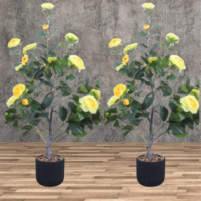 Camélia, plantes artificielles avec pot de fleurs, plante florale réaliste