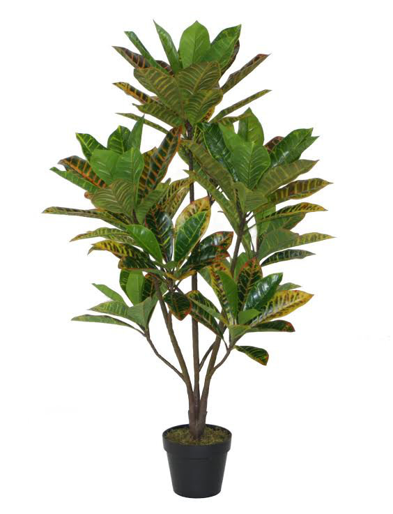 Arbre croton artificiel vert et noir 45,75 po avec feuilles panachées