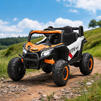 Camion électrique 12V pour enfants de 3 à 8 ans avec chauffeur électrique UTV pour enfants de 3 à 8 ans, télécommande parentale, 2 roues motrices / 4 roues motrices, pneus EVA, 4 ressorts de suspension, lumières DEL, ceinture de sécurité et porte