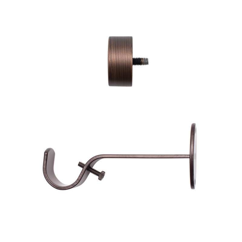 Victorine Adjustable 1" Single Curtain Rod with Contemporary Cap Finial, Antique Bronze, 1.5" H x 48" W x 5" D