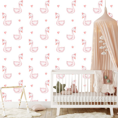 Rouleau de papier peint adhésif Buzzell Swans Nursery L 10 pi x l 24 po