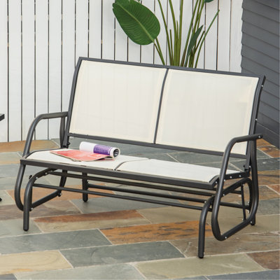 2-Person Outdoor Glider Bench, Patio Double Swing Rocking Chair Loveseat W/Powder Coated Steel Frame For Backyard Garden Porch, Beige