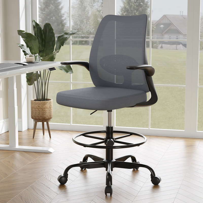 Ergonomic Mesh Drafting Chair Tall Office Chair With Adjustable Footrest Ring, Gray