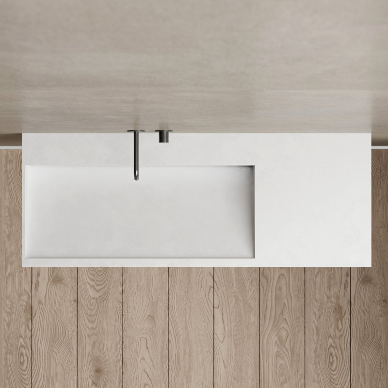 MonBlari 34" X 18" Rectangle Solid Surface Wall Mounted Bathroom Sink Matte White, 34.3" L x 18.1" W x 7.9" H, Matte White