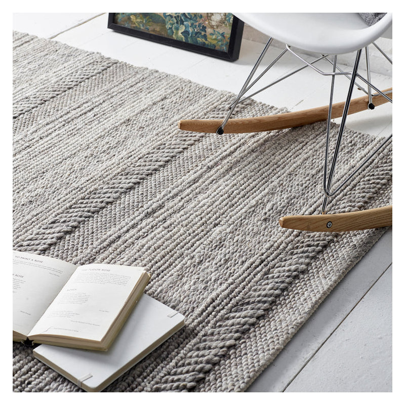 Striped Wool Hand Woven Area Rug, Rectangle 160 x 230 cm