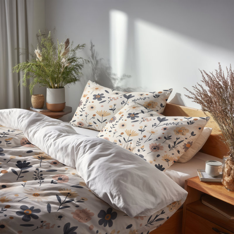 Ensemble de housse de couette moderne 3 pièces - Ensemble de housse de couette et coussin décoratif à motif floral bleu