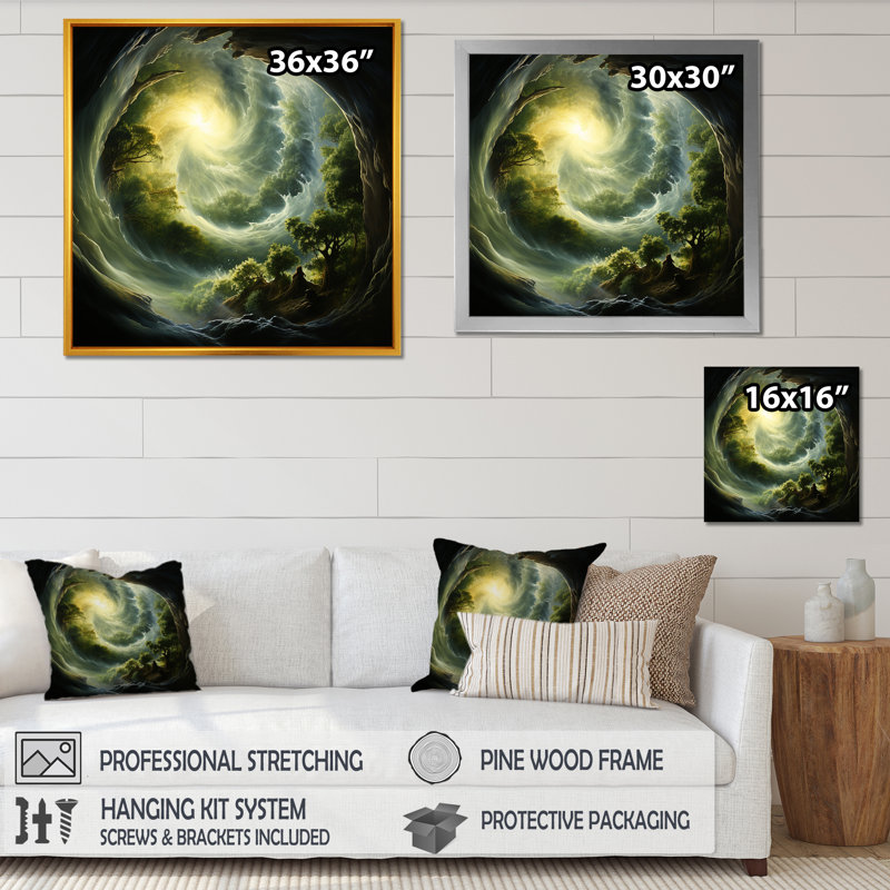 «Green and Black Abstract Spiral Forest», art mural abstrait, H 16 po x l 16 po x P 1 po, Toile tendue