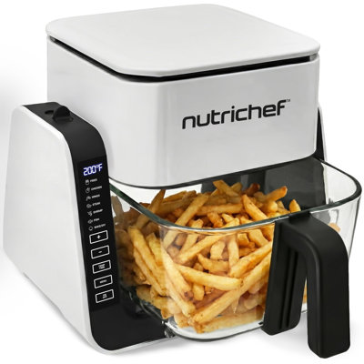 Nutrichef 1500W Electric Air Fryer & Grill With 4L Glass Pot, 7-In-1 Functions, Large Digital Control Panel, Timer, Temperature Display, And Safety Microswitch (White)