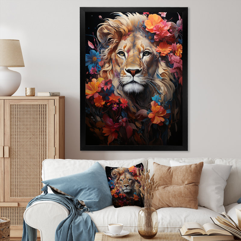 Lion, domaine mystique, fantaisie sur toile, Cadre photo noir, H 20 po x l 12 po x P 1 po