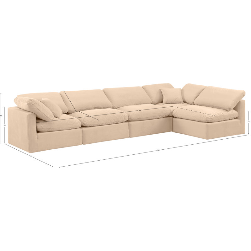 Itala Velvet L-Shaped Sectional Reversible, Beige Velvet