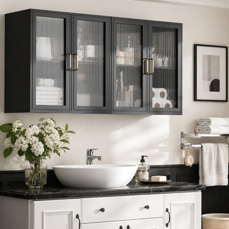 Armoire murale 48 po 4 portes, Noir