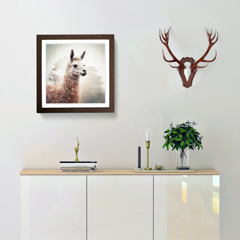 Llama Double Exposure - Framed Print, Walnut
