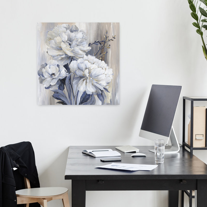 Art botanique bleu contemporain, H 18 po x l 18 po