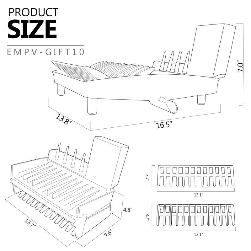 Black and White Foldable Plastic Dish Rack with Drainer