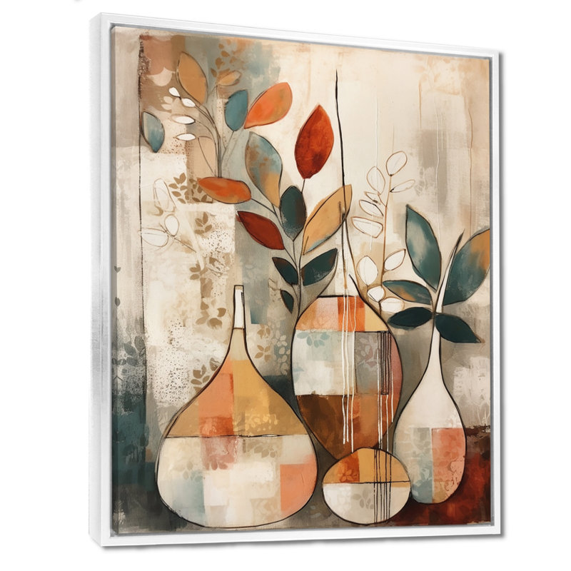 Ruhani vert et beige canalisant les vibrations bohémiennes sur toile, H 32 po x l 24 po, Cadre flottant blanc