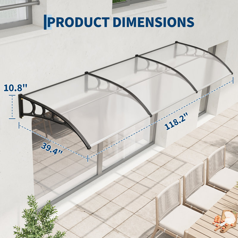 40 Inch Window Awning Door Canopy Polycarbonate Front Door Patio Cover UV Rain Snow Protection Hollow Sheet, Clear