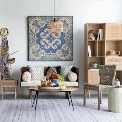 Ovale en bois d'acacia & amp; Table basse en fer pour le salon, style polyvalent et intemporel