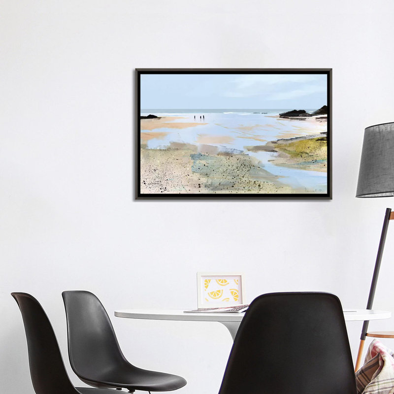 Vue sur la mer, impression d’art graphique, Toile encadrée de bois rustique foncé, H 32 po x l 48 po x 1,5 po