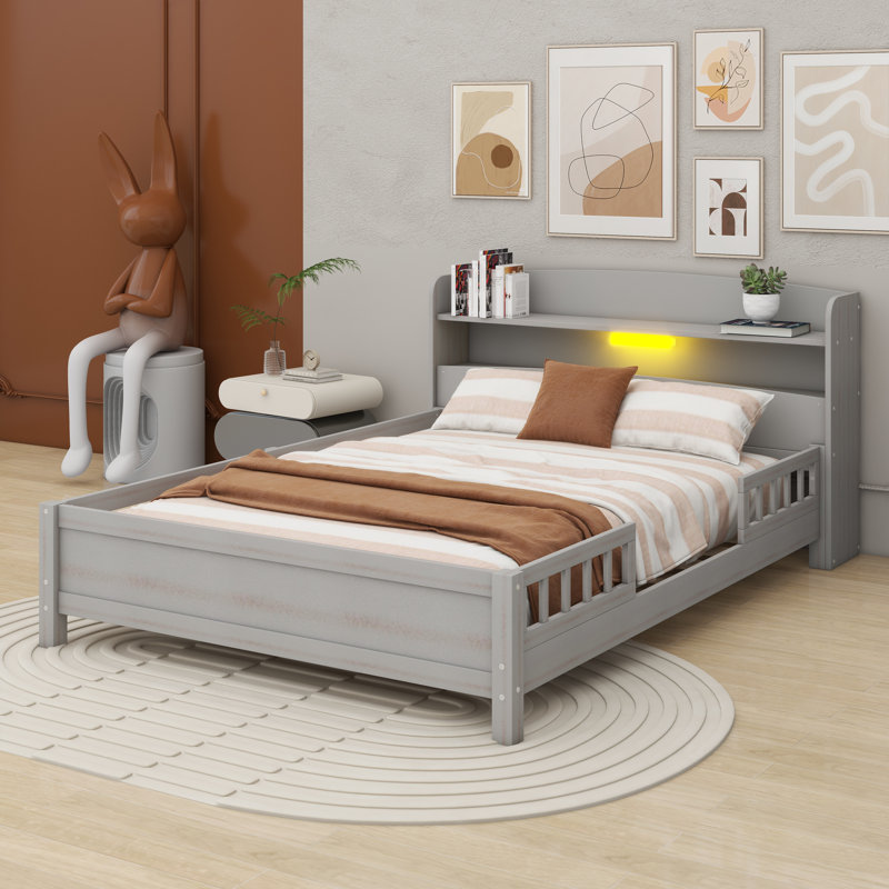 Lit plateforme avec rangement Eriny, gris