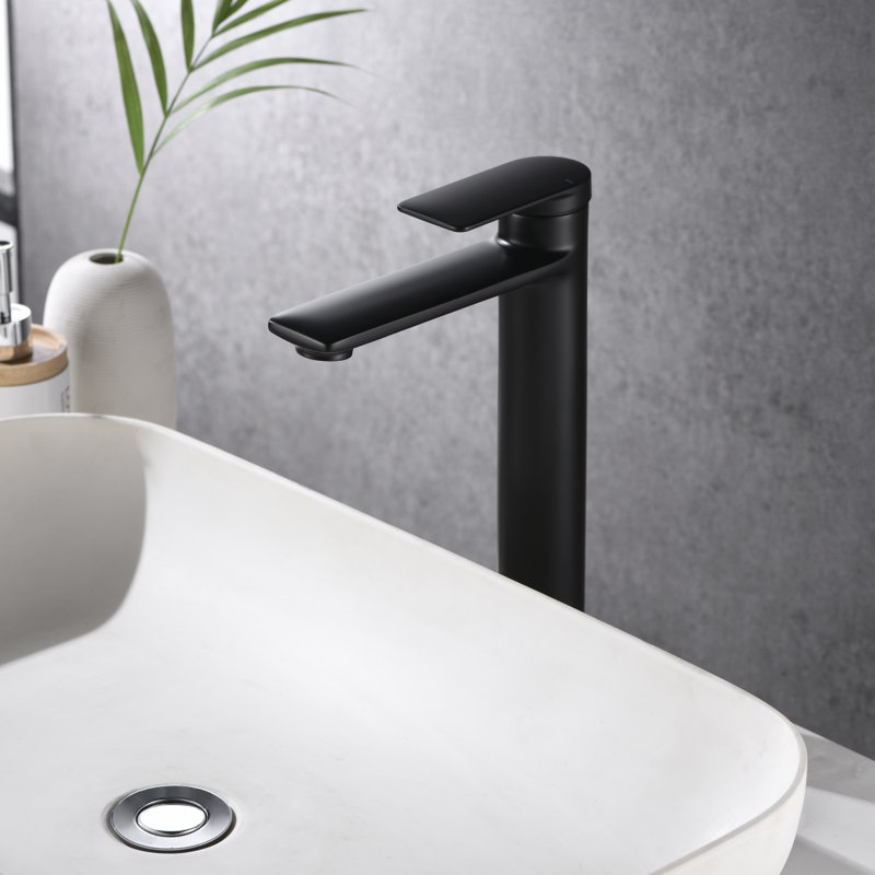 Wedge Collection Single-Handle Deck-Mount Tall Vessel Lavatory Bathroom Sink Faucet - Matte Black, Matte Black