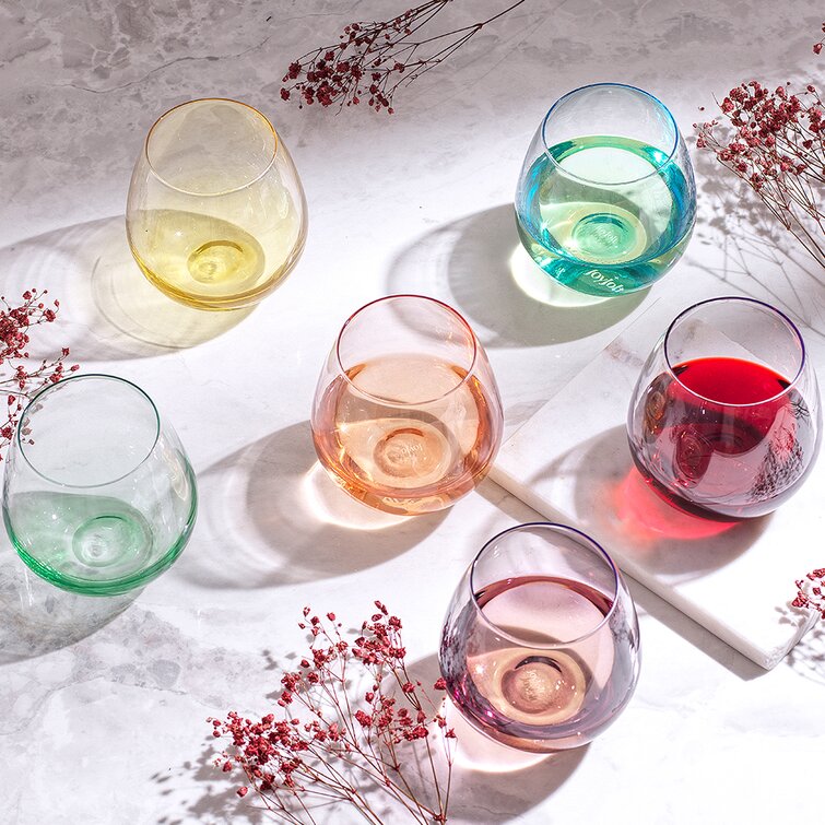 Colored Stemless Wine Glasses, 18 Oz Large Rainbow