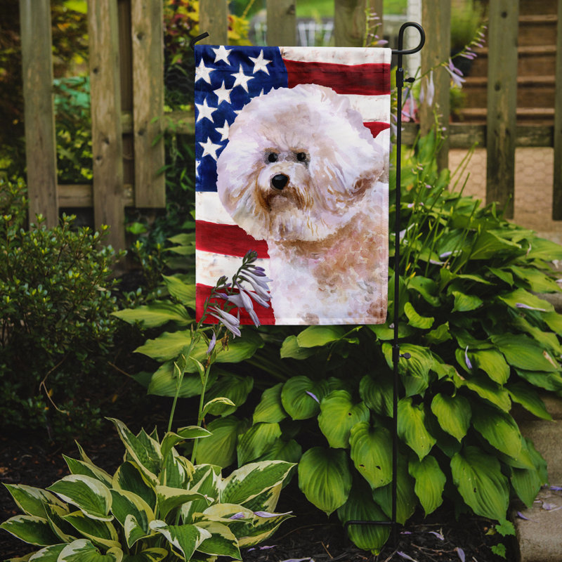 2 côtés en polyester de 2 côtés american drapeau de jardin, Beige bichon frisé