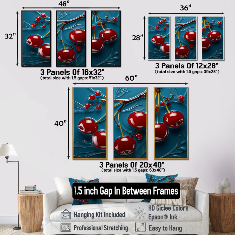 Red Cherry Tree Explosion 1 - Art mural cerise, H 28 po x l 36 po, Cadre flottant noir