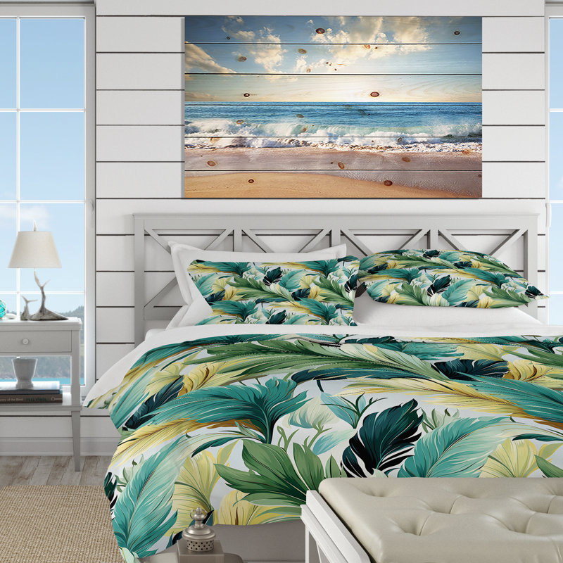 Ensemble de housse de couette à motif floral Palm Mirage, Housse de couette simple + 1 taie décorative stan