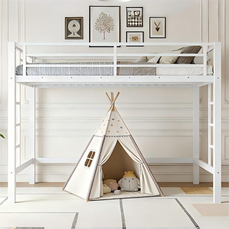 Lit mezzanine en métal avec échelles doubles et garde-corps, simple TG, noir, Noir, Twin XL