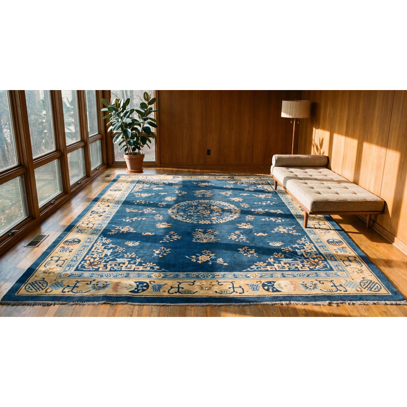 Tapis bleu antique en laine Pékin