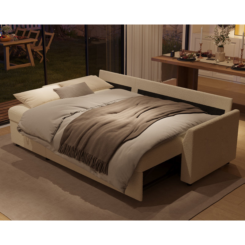 Sleeper Sectional Sofa with Pull-out Bed and Storage Chaise, Bouclé Upholstery – Modern Cozy Fabric for Living Room