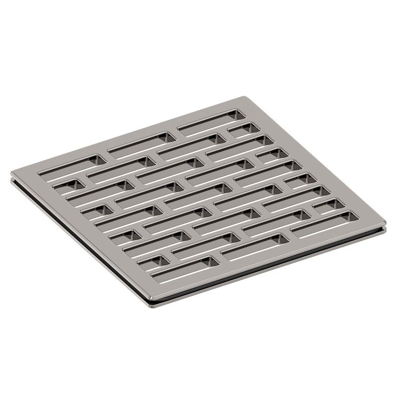 4" Square Shower Drain, Polished Nickel
